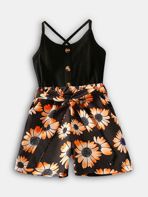 

Hopscotch Girls Black & Orange Printed Jumpsuit