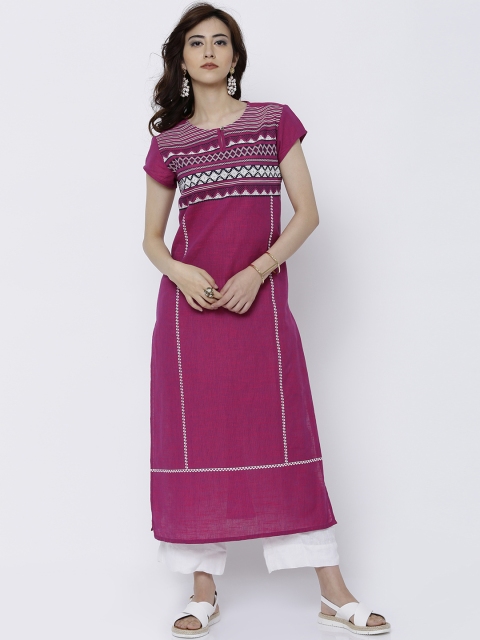 

Vishudh Women Pink Straight Kurta