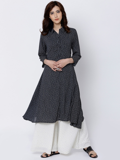 

Vishudh Women Black & White Printed Anarkali Kurta