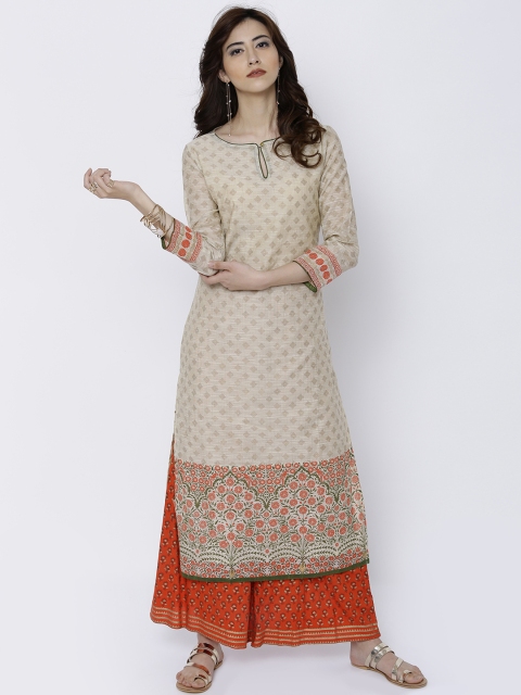 

Vishudh Women Beige Printed Straight Kurta