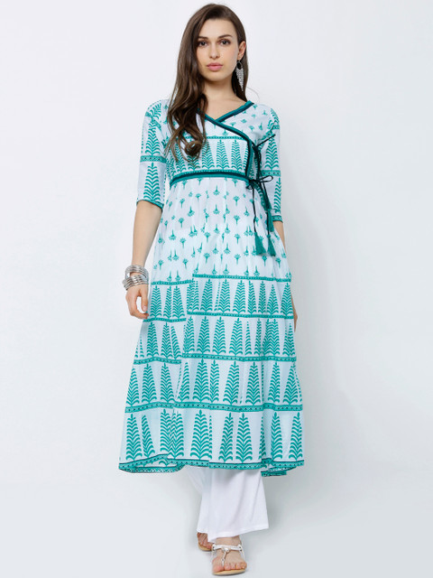 

Vishudh Women White & Green Printed Anarkali Kurta
