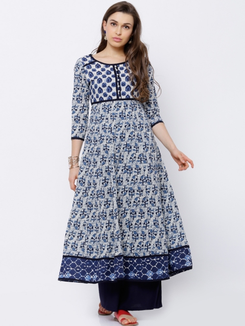 

Vishudh Women White & Blue Printed Anarkali Kurta