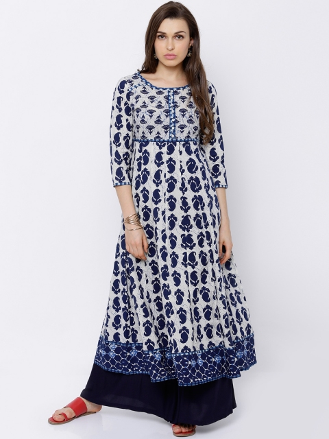 

Vishudh Women White & Blue Printed Anarkali Kurta