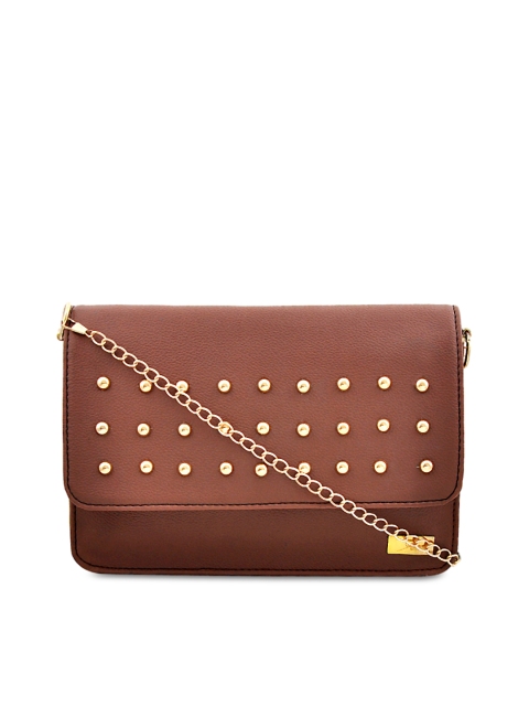 

yelloe Tan Brown Embellished Sling Bag