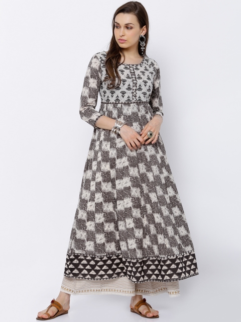 

Vishudh Women White & Taupe Printed Anarkali Kurta