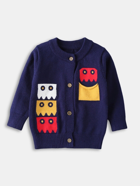 

Hopscotch Boys Navy Blue & White Printed Cardigan