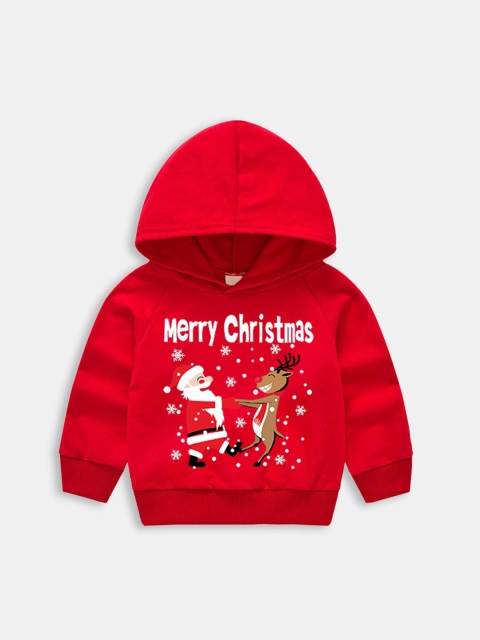 

Hopscotch Boys Red Printed Hooded Sweatshirt