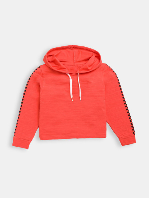 

Hopscotch Girls Orange Full-Sleeve Cotton Hooded Sweatshirt