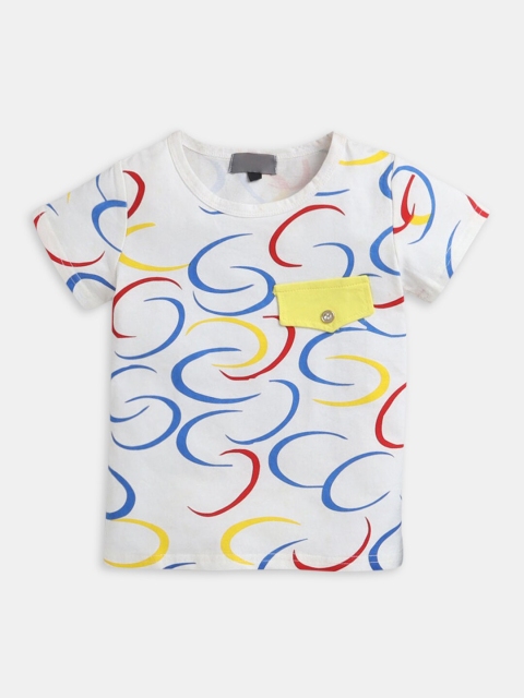 

Hopscotch Boys White & Red Printed T-shirt