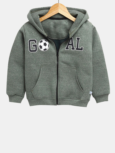 

Hopscotch Boys Olive Green Printed Hooded Sweatshirt