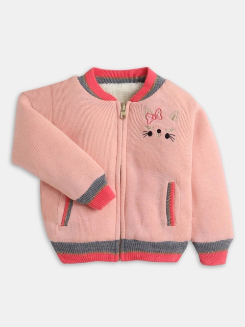 

Hopscotch Girls Peach-Coloured Full-Sleeve Fleece Varsity Jacket