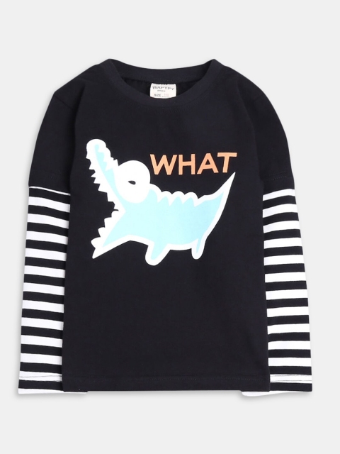 

Hopscotch Boys Black V-Neck Applique T-shirt