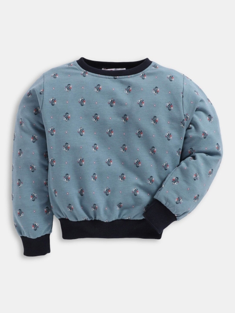 

Hopscotch Girls Blue Printed Pure Cotton Sweatshirt