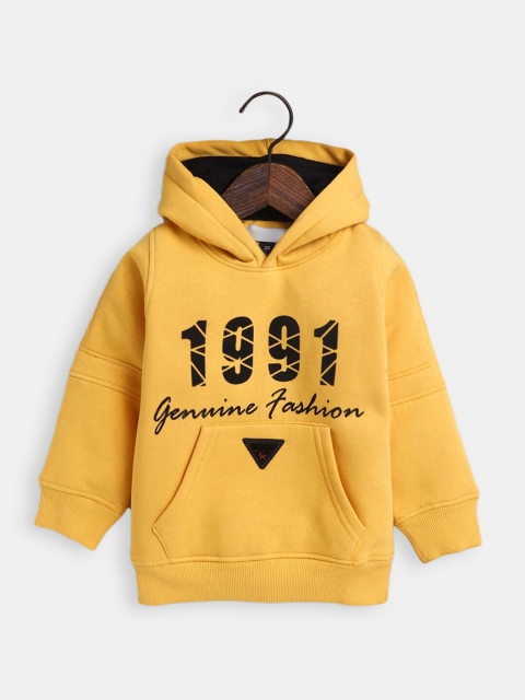 

Hopscotch Boys Yellow Printed Hooded Sweatshirt
