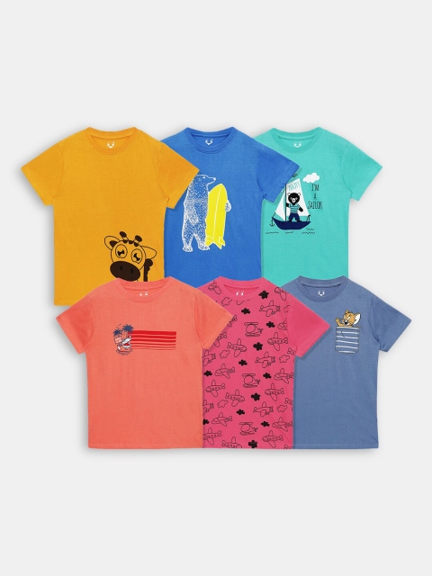 

Hopscotch Boys Pack Of 6 Yellow Graphic Printed T-shirt