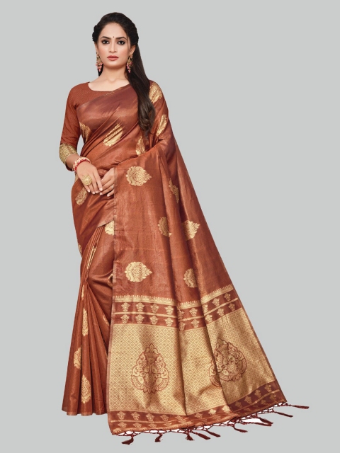 

AYKA CLOTHINGS Women Copper-Toned & Gold-Toned Ethnic Motifs Silk Cotton Banarasi Saree