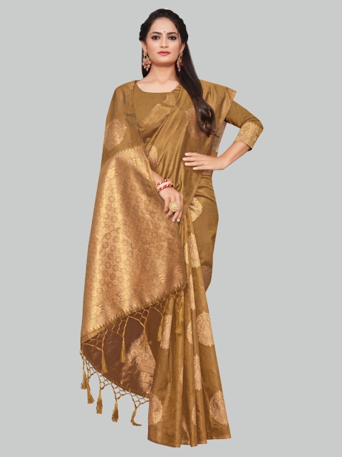 

AYKA CLOTHINGS Rust & Gold-Toned Ethnic Motifs Zari Silk Cotton Banarasi Saree