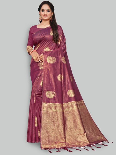 

AYKA CLOTHINGS Pink & Gold-Toned Ethnic Motifs Zari Banarasi Saree