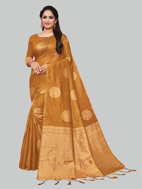 

AYKA CLOTHINGS Rust & Gold-Toned Ethnic Motifs Zari Silk Cotton Banarasi Saree