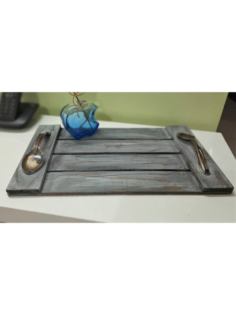 

Disoo Fashions Grey Solid Wooden Tray With Spoons Handle