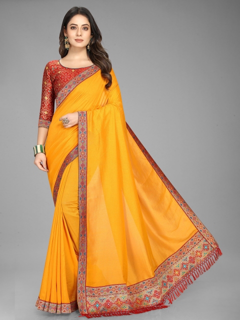 

Mitera Mustard & Red Pure Silk Saree