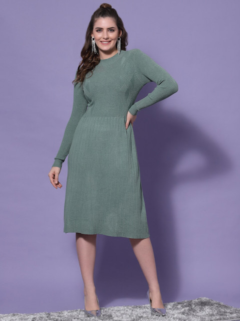 

Mafadeny Women Green Midi Fit and FlareDress