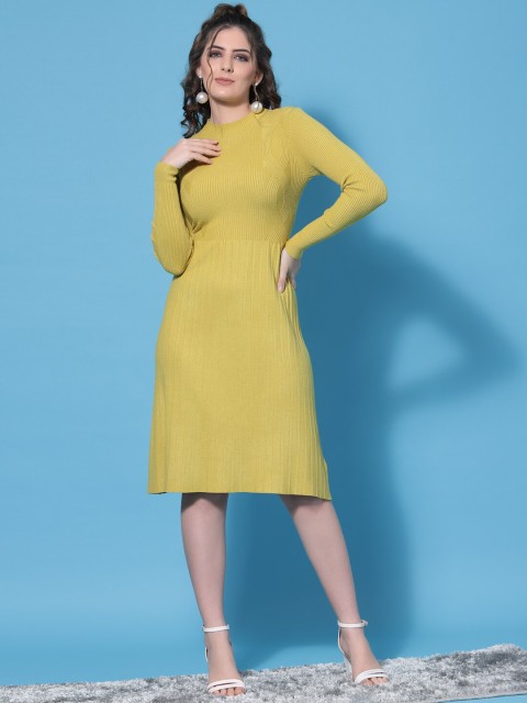 

Mafadeny Women Mustard A-Line Winter Dress