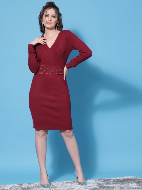 

Mafadeny Women Maroon Sheath Winter Dress