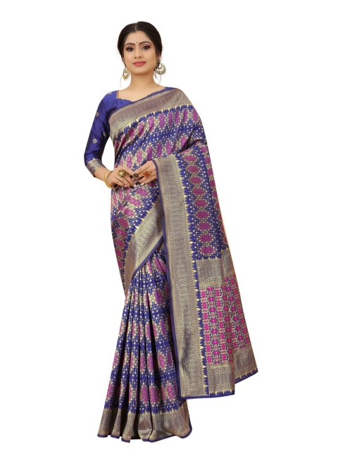 

MOKSHA DESIGNS Blue & Pink Woven Design Zari Pure Silk Banarasi Saree