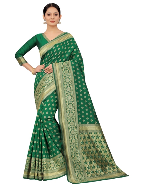 

MOKSHA DESIGNS Green & Gold-Toned Woven Design Zari Pure Silk Banarasi Saree