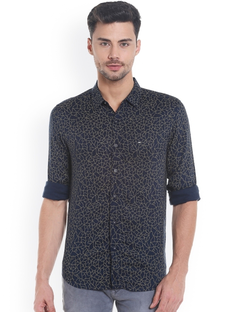 

SPYKAR Men Navy Slim Fit Printed Casual Shirt, Navy blue
