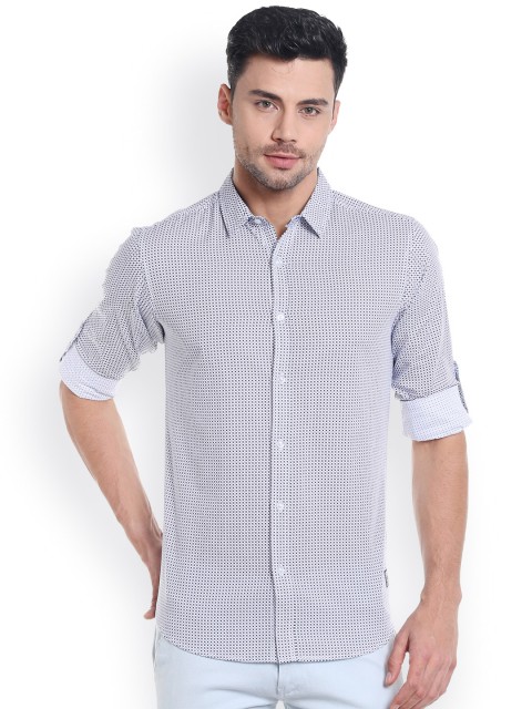 

SPYKAR Men Off-White & Black Slim Fit Printed Casual Shirt
