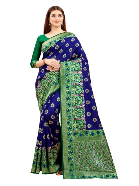 

MOKSHA DESIGNS Purple & Green Ethnic Motifs Zari Pure Silk Banarasi Saree