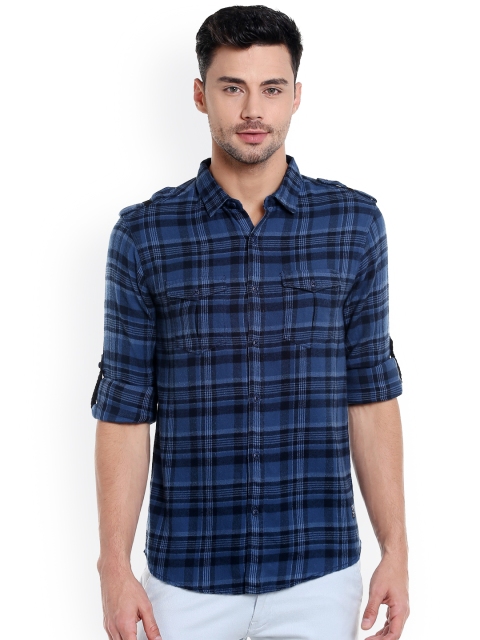 

SPYKAR Men Navy Blue Slim Fit Checked Casual Shirt