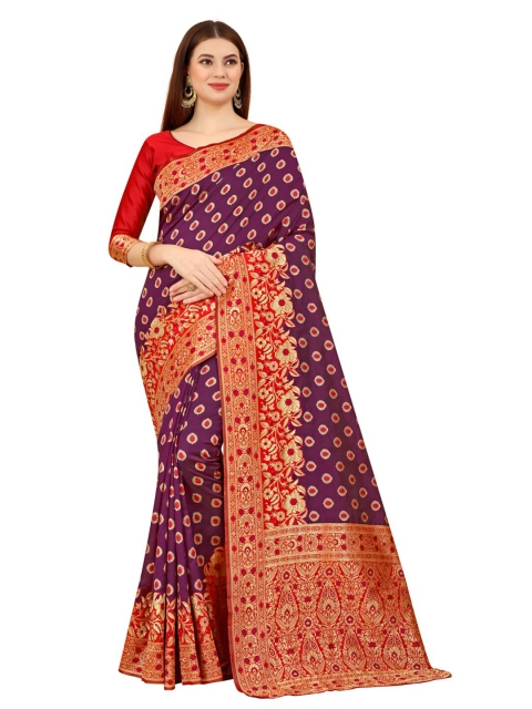 

MOKSHA DESIGNS Burgundy & Red Woven Design Zari Pure Silk Banarasi Saree