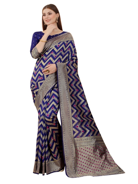

MOKSHA DESIGNS Blue & Pink Woven Design Zari Pure Silk Banarasi Saree