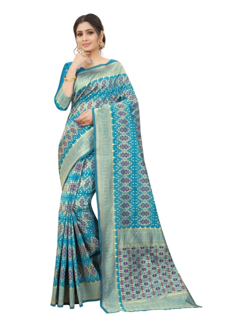 

MOKSHA DESIGNS Blue & Gold-Toned Woven Design Zari Pure Silk Banarasi Saree