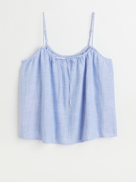 

H&M Women Plus Size Blue & White Striped Bow-Detail Strappy Top