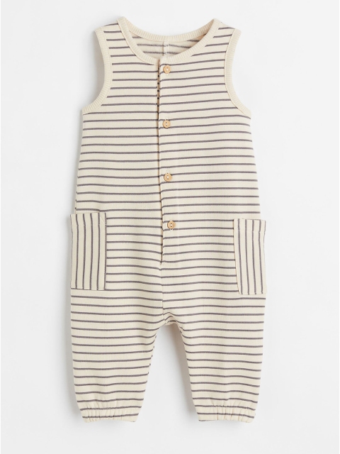

H&M Boys Beige Striped Pure Cotton Romper
