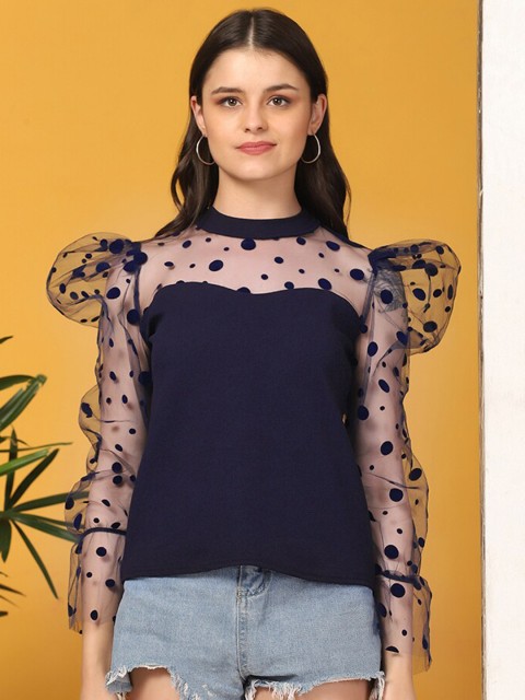 

BUY NEW TREND Women Navy Blue Geometric Lace Top