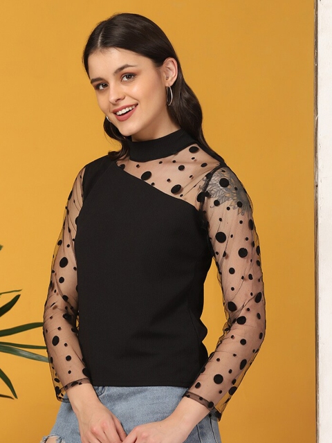 

BUY NEW TREND Women Black Printed Lace Top