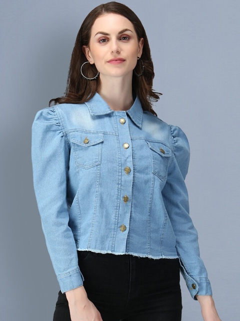 

BUY NEW TREND Women Blue Washed Lightweight Crop Denim Jacket