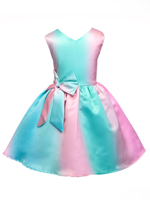 

The Magic Wand Girls Peach-Coloured & Blue Colourblocked Dress