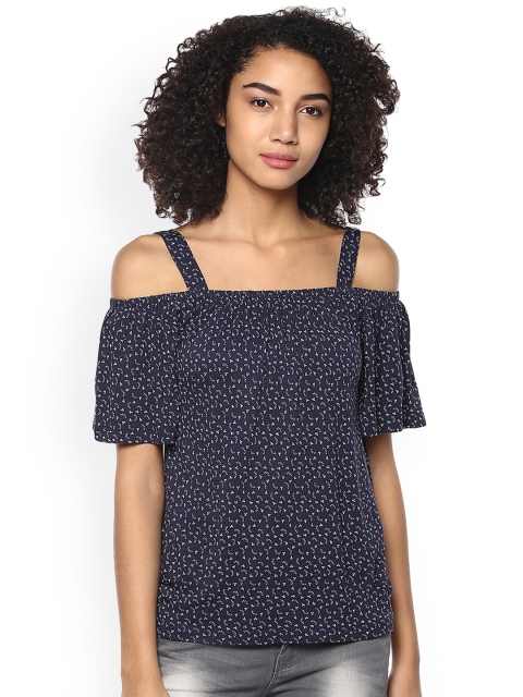 

Harpa Women Navy Blue Printed Bardot Top