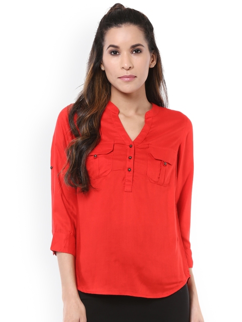 

Harpa Women Red Solid Shirt-Style Top
