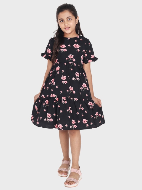 

YK Women Black Floral Crepe Dress
