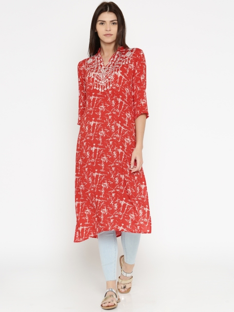 

Moda Rapido Women Red Printed Straight Kurta