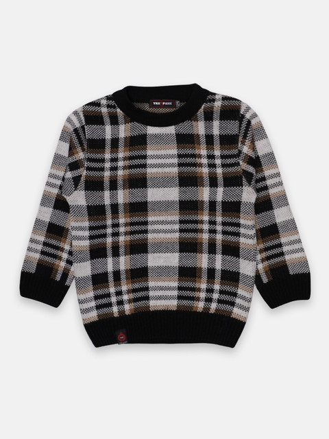 

CHIMPRALA Boys Black & Grey Checked Pullover
