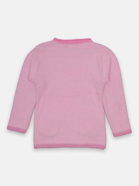 

CHIMPRALA Girls Pink & Off White Self Design Pullover