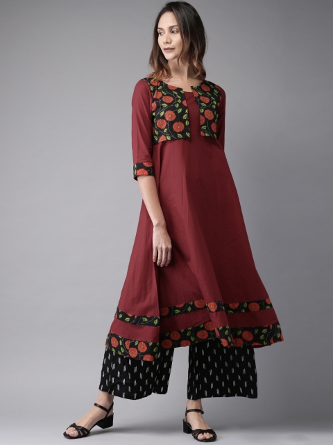 

HERE&NOW Women Maroon Printed A-Line Kurta